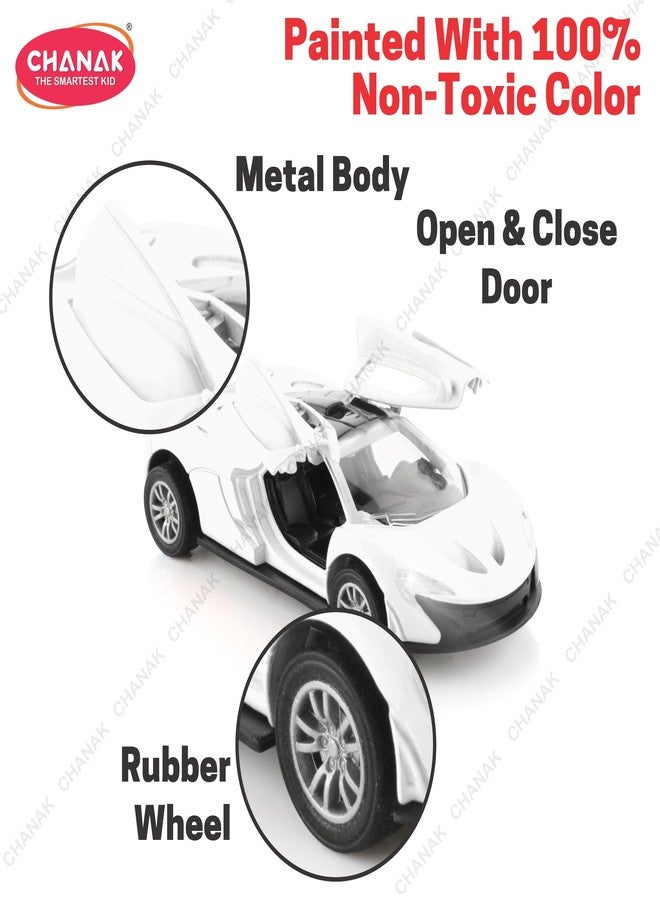 Chanak Premium Metal Die-Cast Sports Racer Car, Metal Car with Realistic Engine Sound, LED Lights, Open & Close Doors, Pull Back Car Zinc Alloy for Kids Above 3 Years, BIS Approved (White) - Image 3